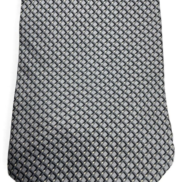 Bill Blass Silk Tie Geometric Silver Black Diamonds - Picture 3 of 5
